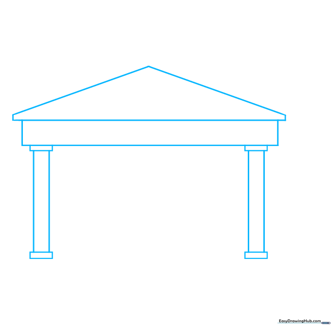 Pencil sketch showing the initial triangular roof and rectangular base of the Parthenon.