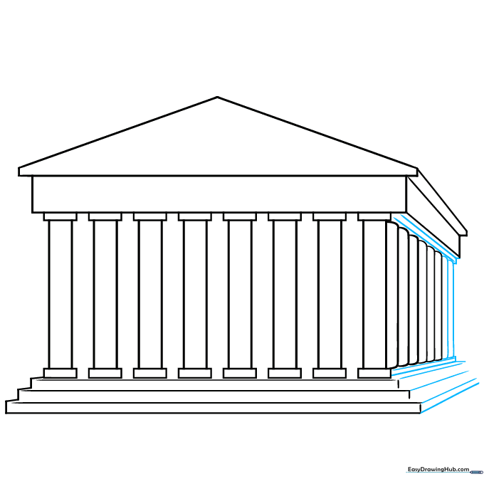 Refining the perspective of the stairs and adding side columns.