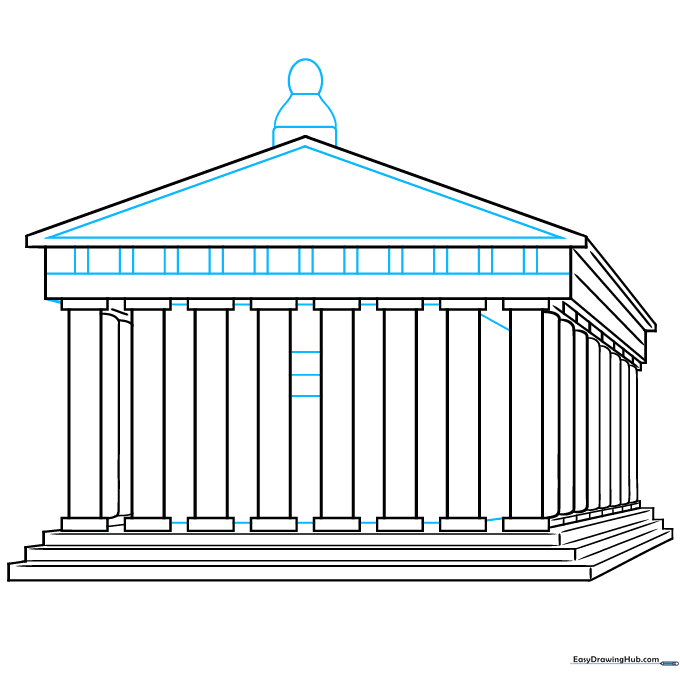 Drawing the back roof structure and interior columns.