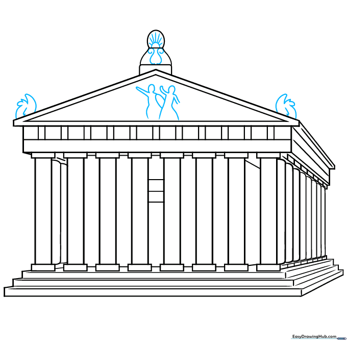 Adding decorative statues and frieze figures to the Parthenon pediment.