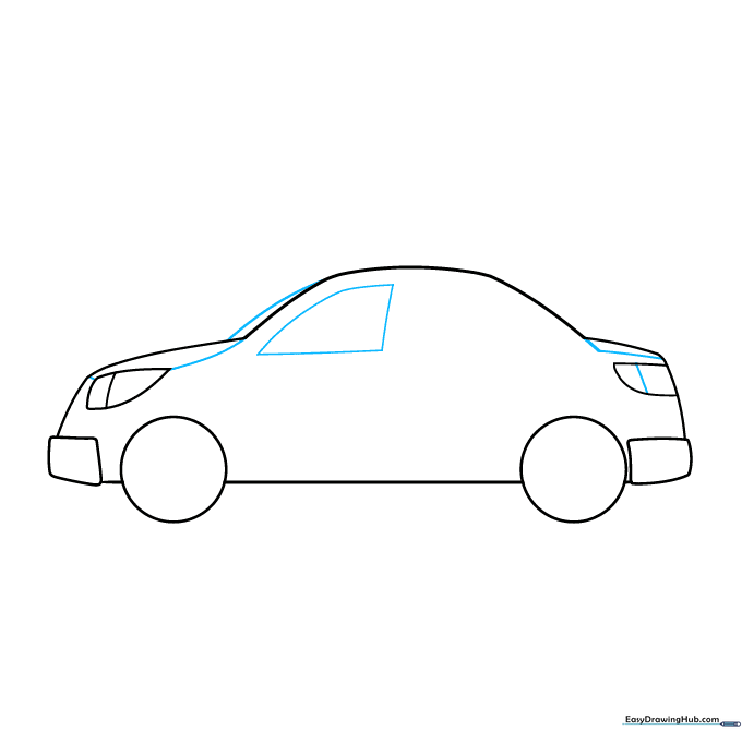 Adding the windshield, driver-side window, and refined hood details.