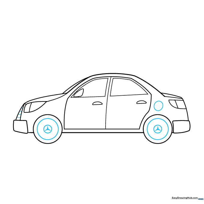 Adding wheels, hubcaps with star logos, and the gas cap.
