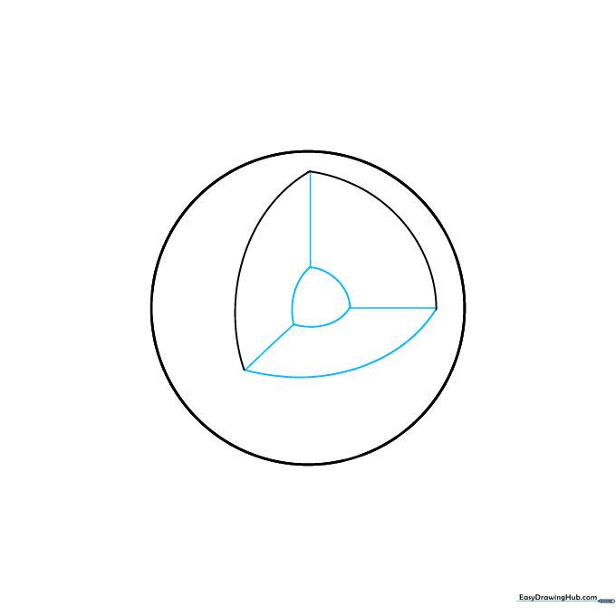 Drawing the inner core of the sun using a curved triangle shape within the cross-section.