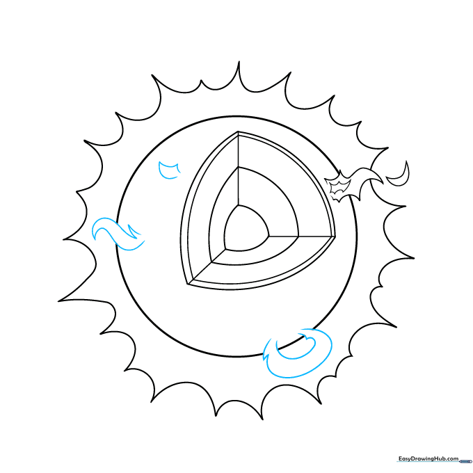 Adding multiple smaller solar flares around the sun's edge for a more detailed look.