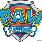 A vibrant, finished PAW Patrol logo drawing, showcasing the shield, bone, and text.