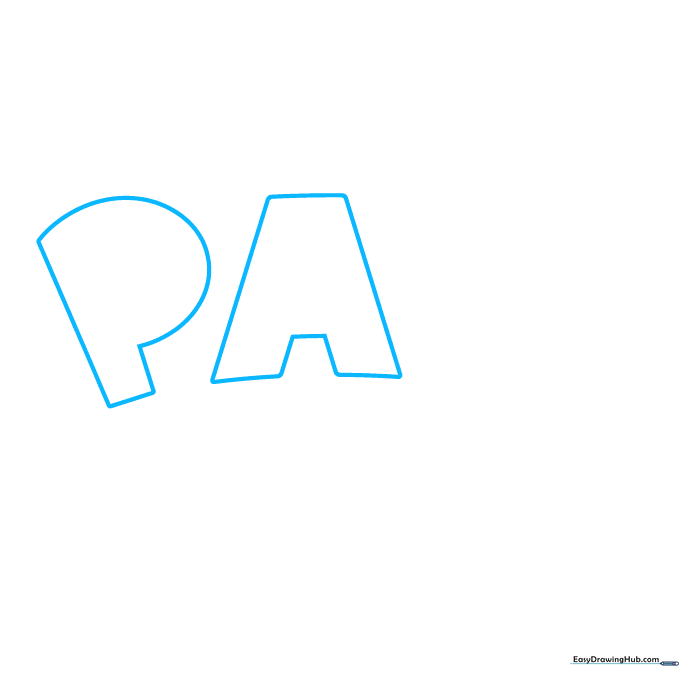Pencil sketch showing the initial block letters P and A for the PAW Patrol logo.