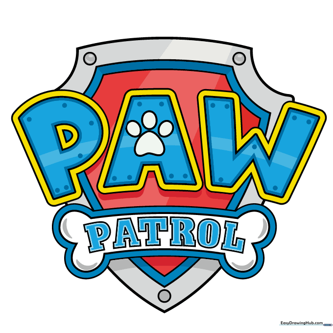 The completed, colored PAW Patrol logo badge.