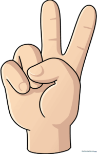A vibrant, finished drawing of a hand making a peace sign gesture.