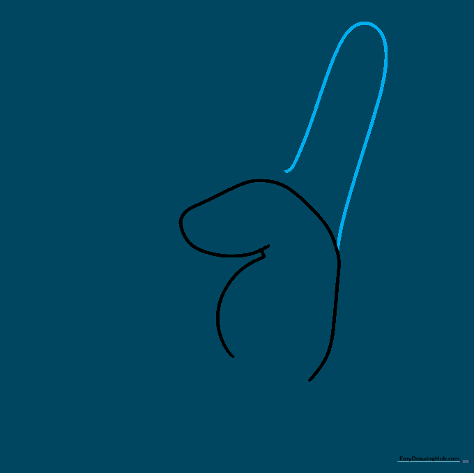 Adding the long index finger extending upwards from the thumb base.