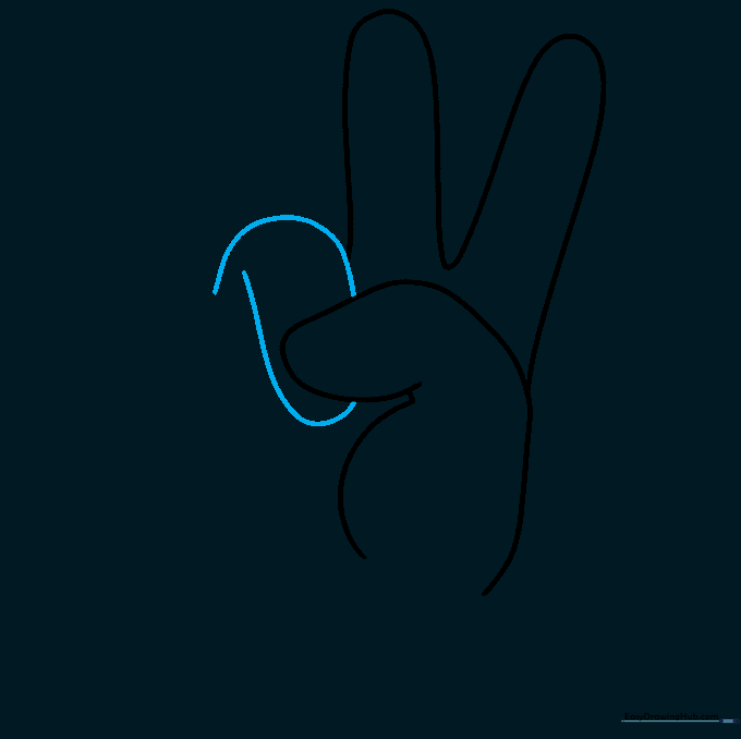 Sketching the ring finger curled down against the palm area.