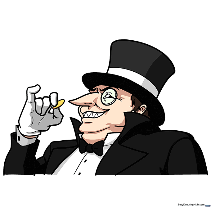 The finished, colored illustration of The Penguin from Batman.