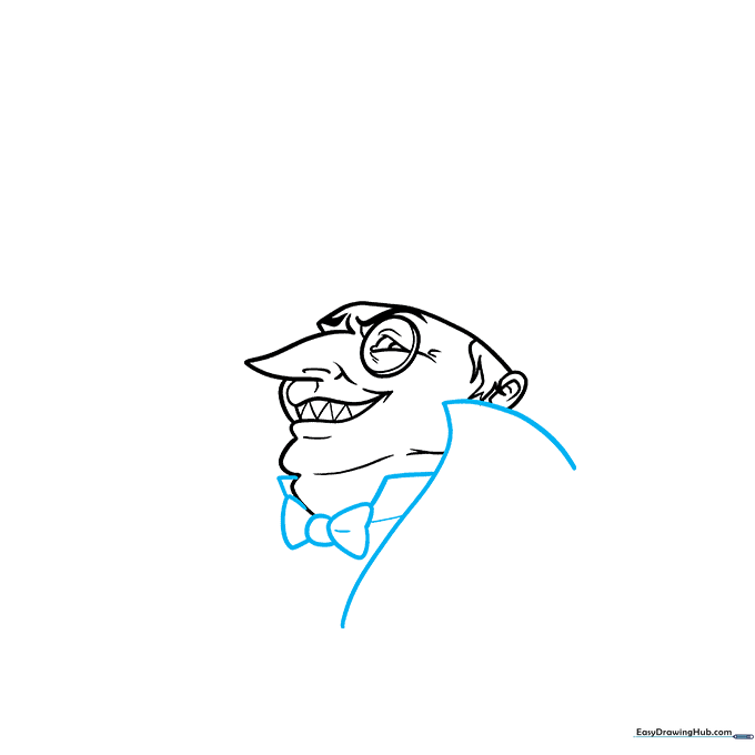 Adding the suit jacket, bowtie, and shirt collar to The Penguin's torso.
