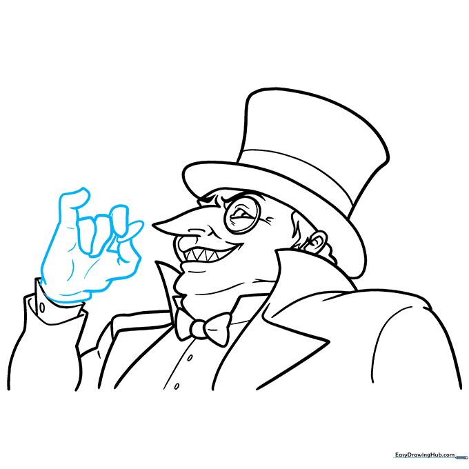 Detailed drawing of a gloved hand holding a coin.