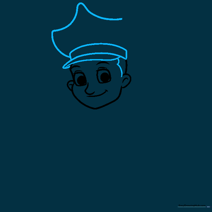 Adding a police cap with a brim and band to the top of the character's head.