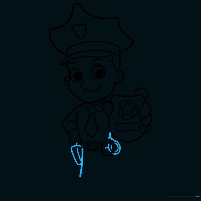 Drawing the officer's leg and the holster attached to the belt.