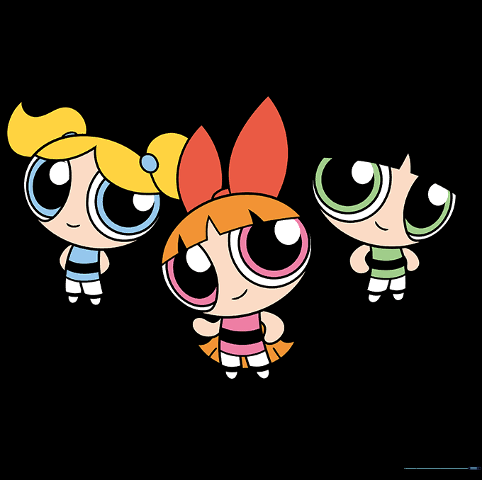 The fully colored Powerpuff Girls trio.