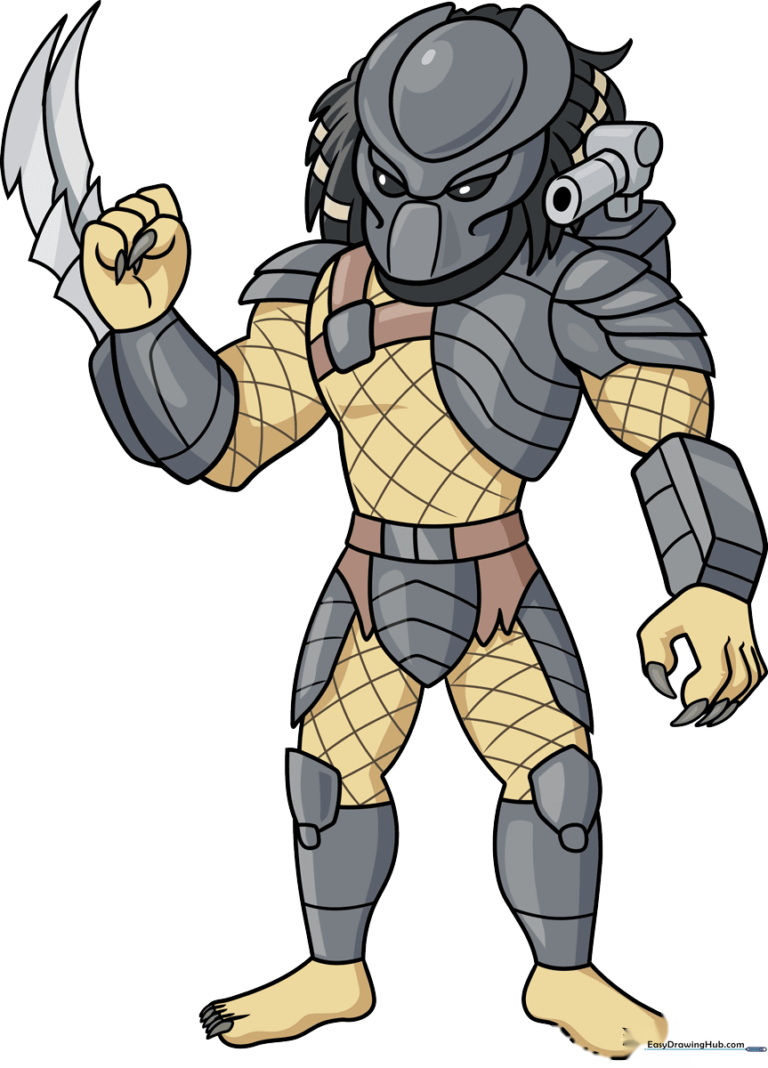 A finished, colored illustration of the Predator character, showcasing the completed tutorial result.