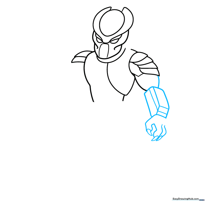 Constructing the arm and clawed hand using simple 3D rectangular and oval shapes.