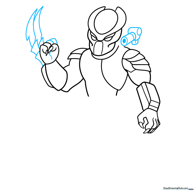 Drawing the shoulder-mounted cannon using cylinders and rectangular boxes.