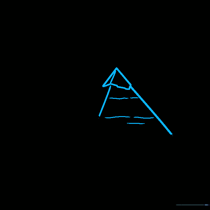 Close-up of pyramid peaks with added cap details and diagonal shading lines.