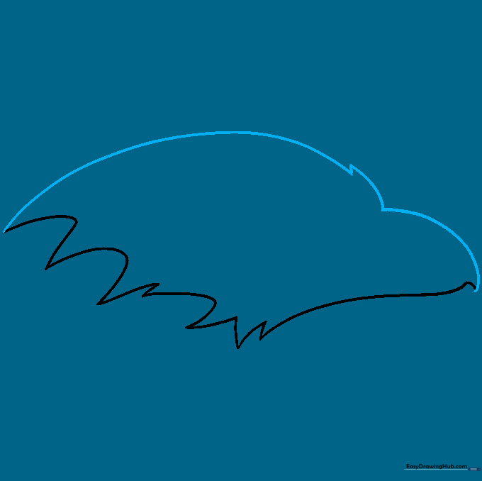 Adding the top curve of the beak and the feather tuft to complete the head silhouette.