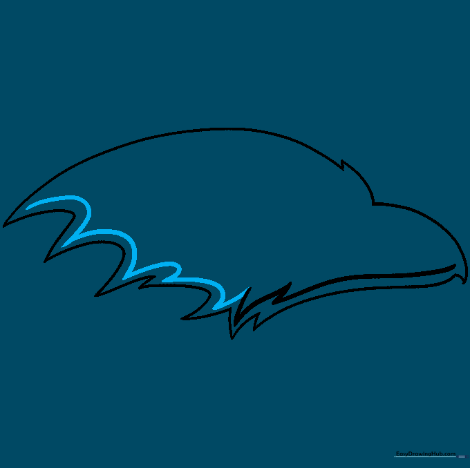 Adding more inner detail lines to the feather sections for a professional look.