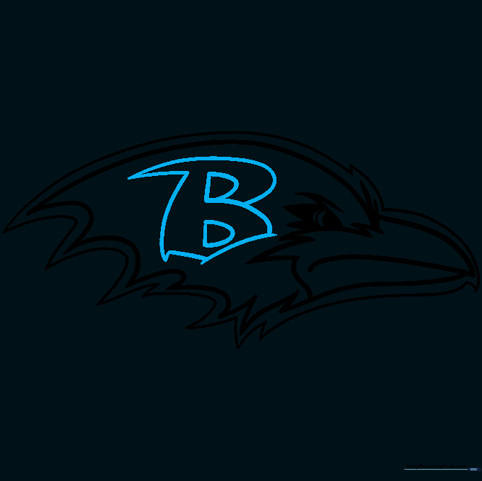 Sketching the iconic letter B shape behind the raven's head.