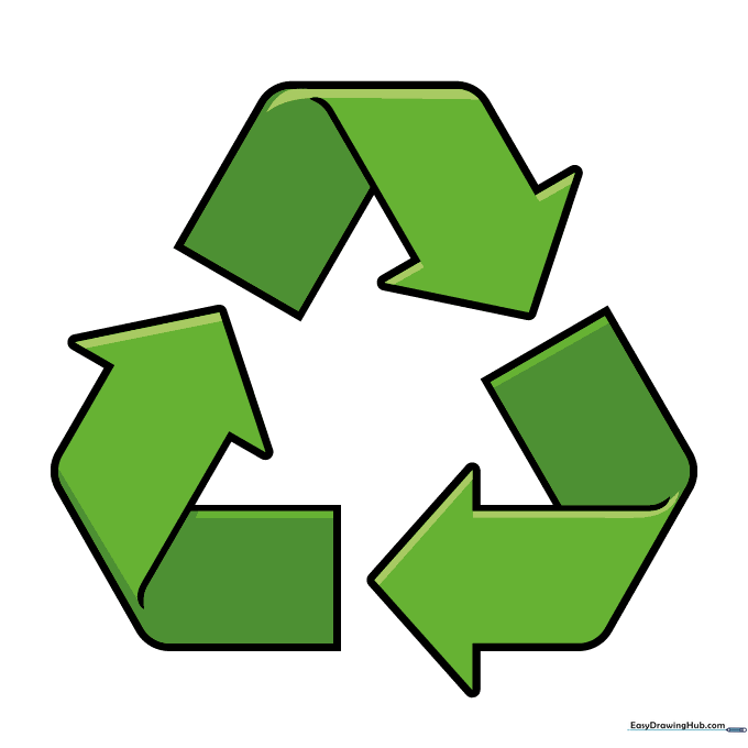 The finished, colored recycling symbol with shading and highlights.