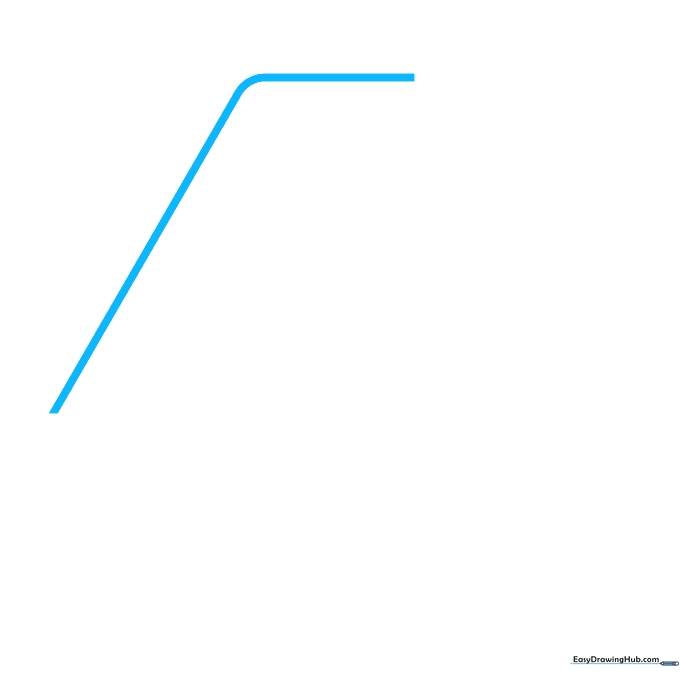Pencil sketch showing the first diagonal line and top curve of the recycling arrow.