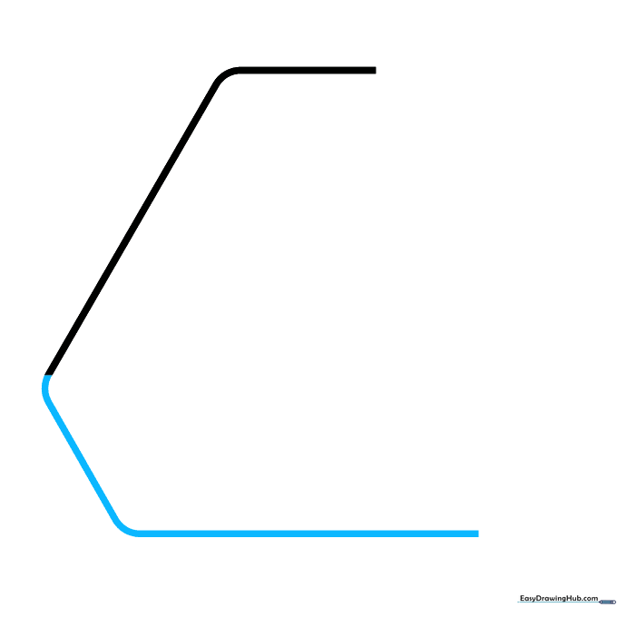 Drawing the second segment of the recycling symbol with a bottom horizontal line.