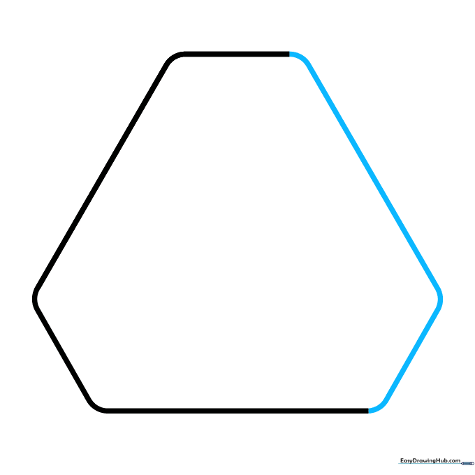 Adding the right-side segments to complete the triangular outline of the recycling symbol.