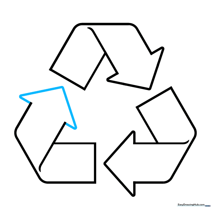 The completed line art of the recycling symbol ready for coloring.