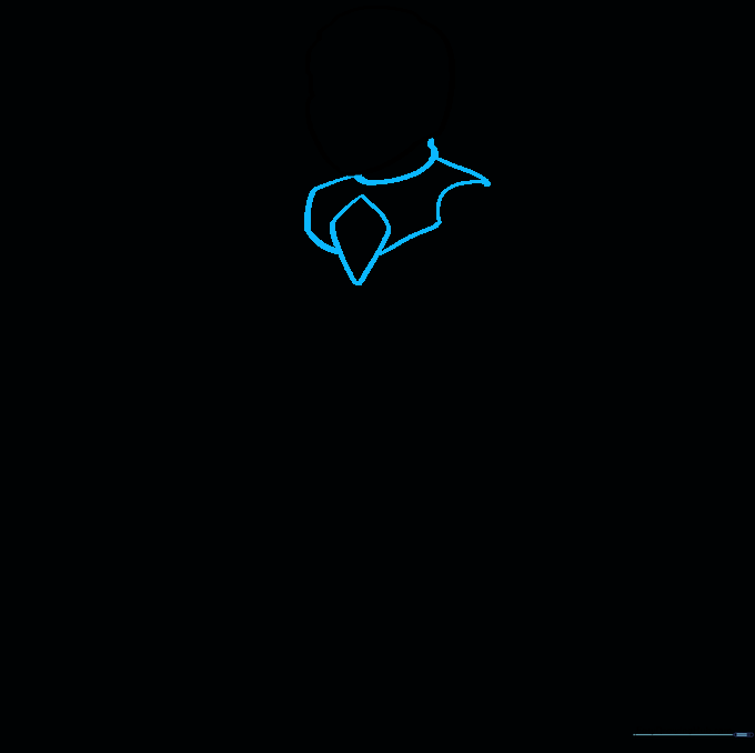 Drawing the neck and shoulder armor using a central diamond shape as a guide.