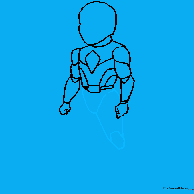 Sketching the upper leg and knee armor of the Red Ranger.
