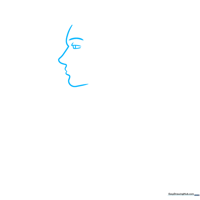 Profile view of a human head showing the nose and eye outline for a respiratory system diagram.