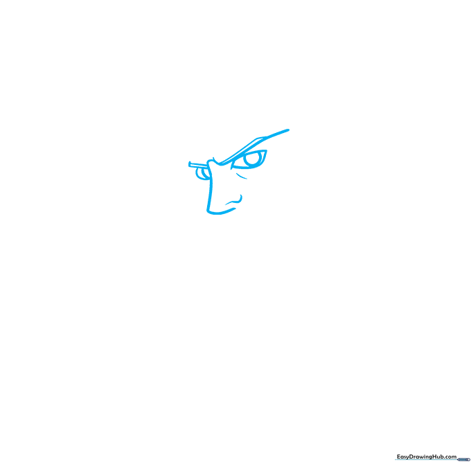 Close-up pencil sketch of The Riddler's eyes, eyebrows, and nose showing sharp, angular lines.