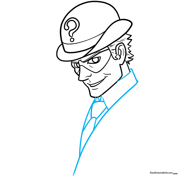 Pencil sketch focusing on the shirt collar and necktie details.