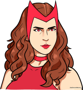 Colorful illustration of the Scarlet Witch, showcasing the final result of the drawing tutorial.