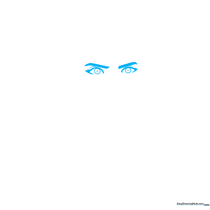 Close-up sketch of Scarlet Witch's eyes and eyebrows showing teardrop shapes and circular pupils.
