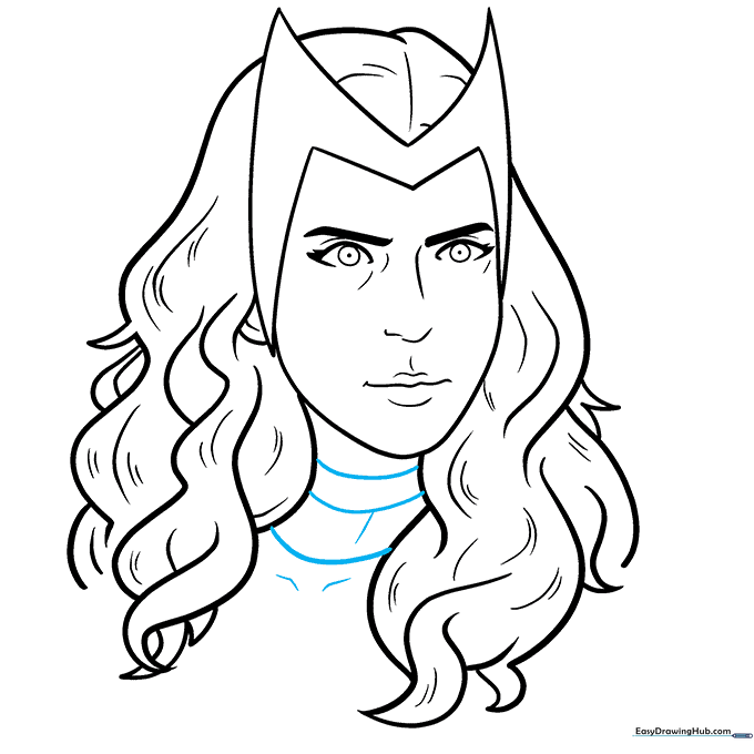Adding the choker, neck, and blouse collar to the drawing.