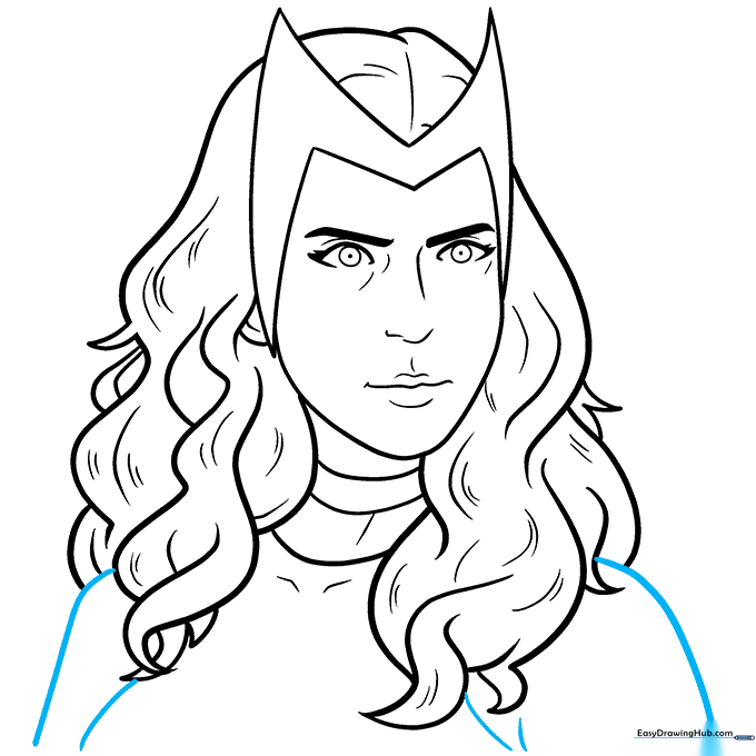 Completing the shoulder and arm outlines for the final sketch.