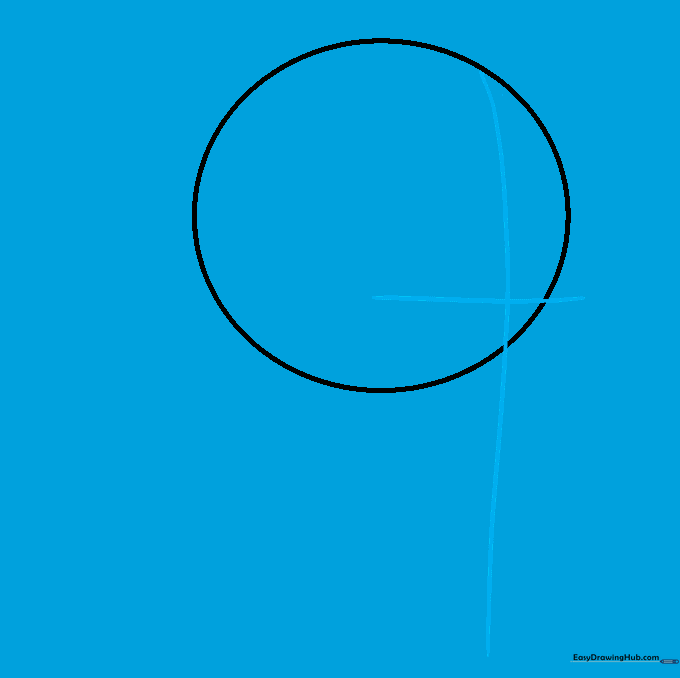 A circle with vertical and horizontal crosshair guidelines drawn inside.
