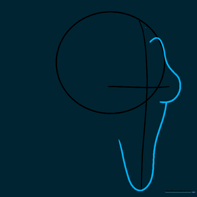 Pencil outline showing the brow, eye sockets, and chin shape of the mask.