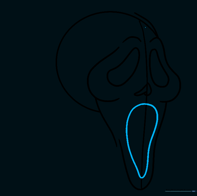 An irregular oval shape added to the lower face representing the open mouth.