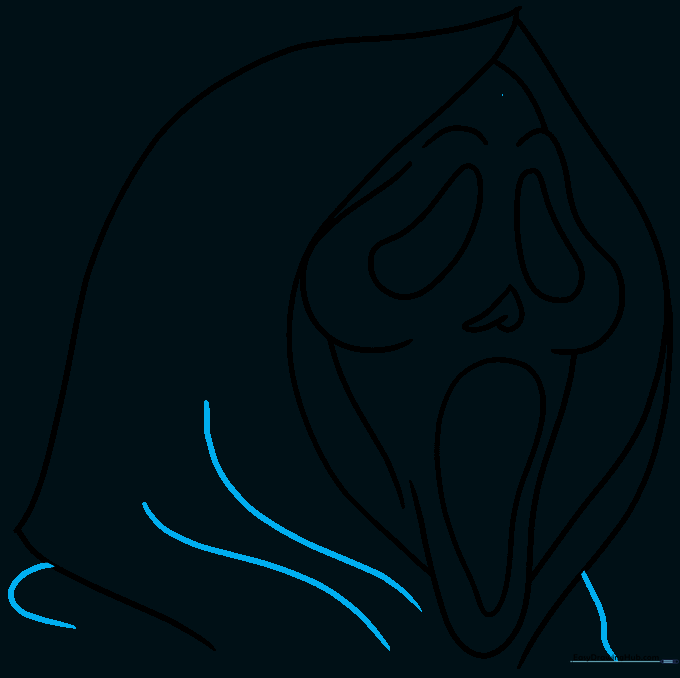 The completed line art of the mask with added fabric folds at the shoulders.