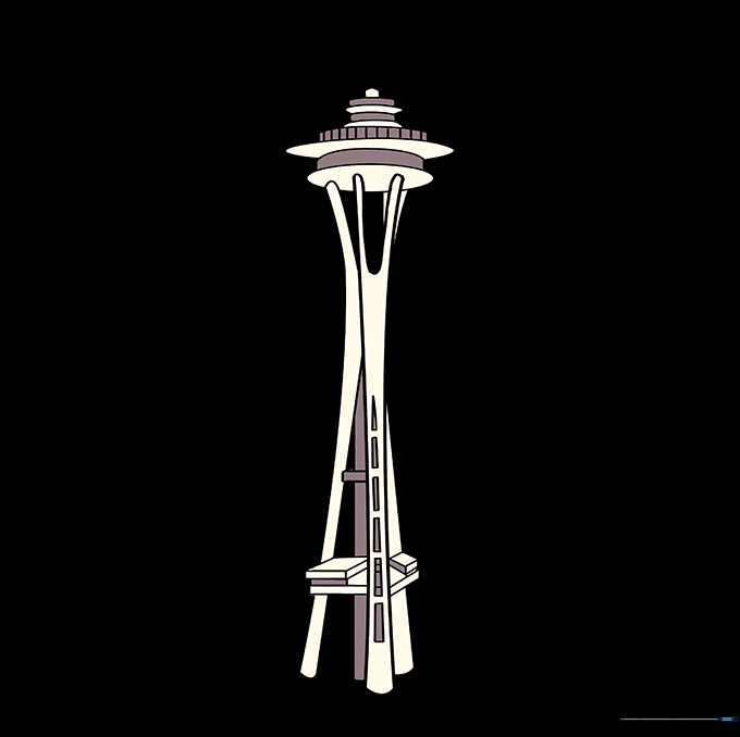 The completed and colored Space Needle drawing.
