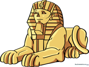 A completed, colored drawing of the Great Sphinx of Giza.