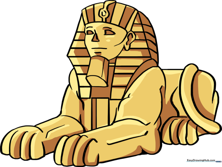 A completed, colored drawing of the Great Sphinx of Giza.