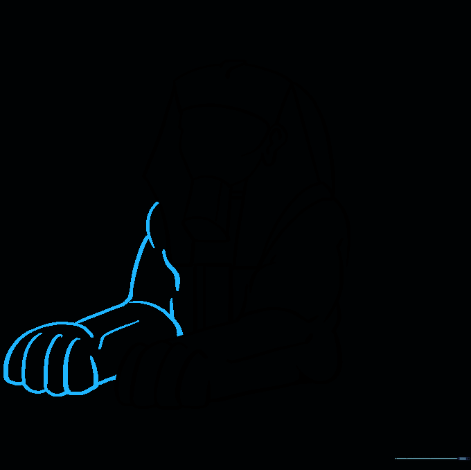Sketching the second muscular forearm of the Sphinx.