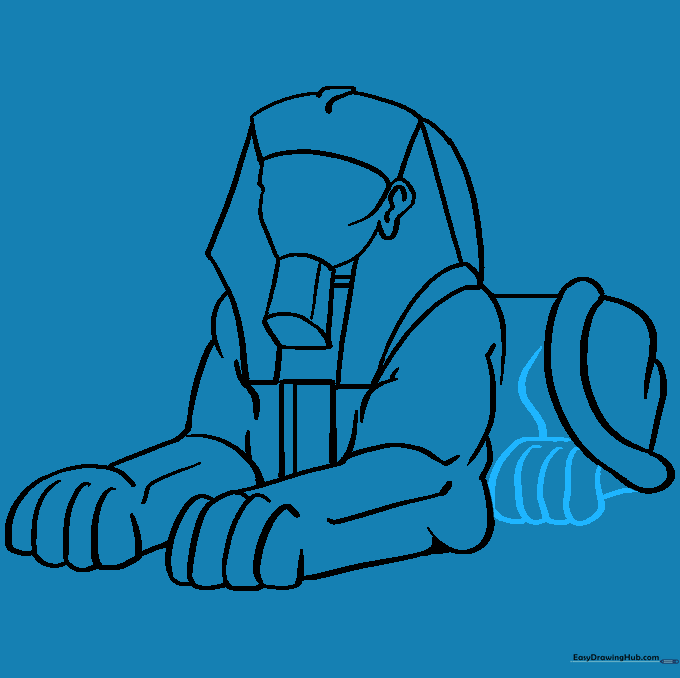 Drawing the rear leg and paw of the Sphinx.